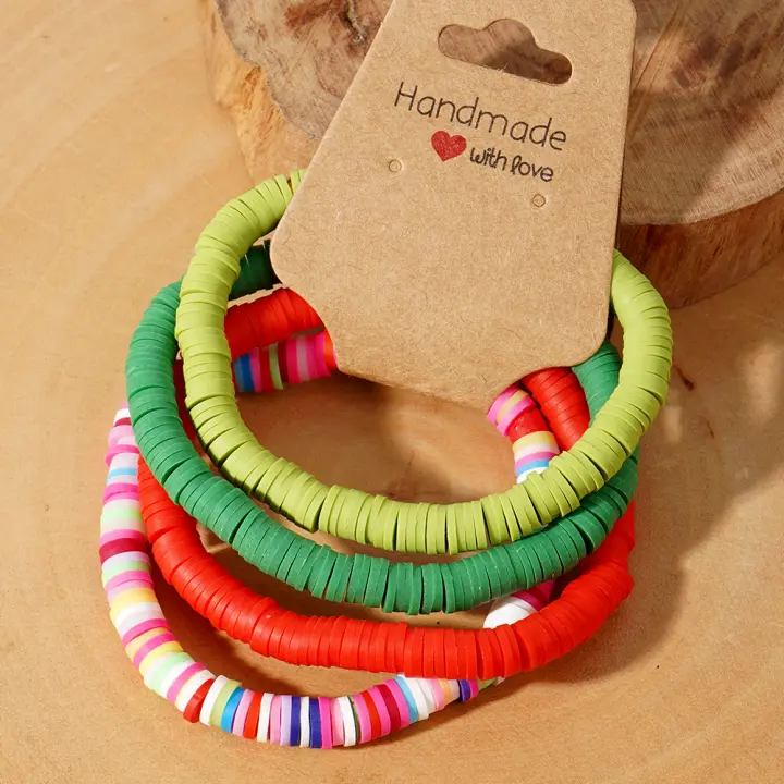 Juego De 4 Pulseras Hechas a Mano Coloridas Bohemio Para Mujer Pulsera De Arcilla De Colores Mixtos Joyería Bohemia - 1