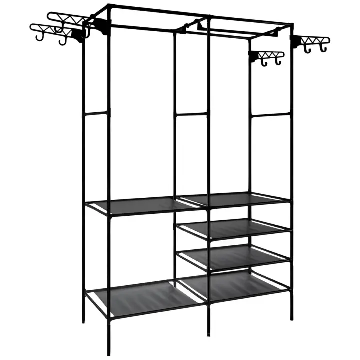Ruhhy, Perchero Metálico con 2 Estantes – Organizador de Ropa y Zapatos, Estilo Minimalista, Color Negro, Ideal para Dormitorios y Recibidores - 1