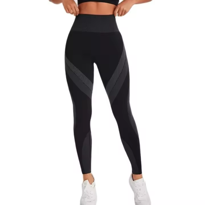 Leggings De Yoga Sin Costuras Para Mujer High Waisted Color Block Suaves Y Elásticas Transpirables Levantamiento De Glúteos Gimnasio Deportes Pantalones De Ejercicio - 1