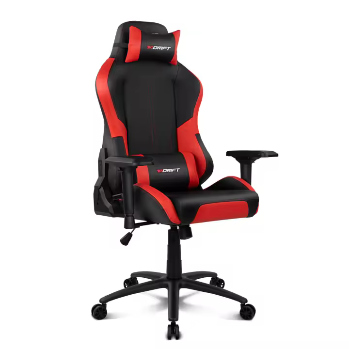 DRIFT DR250R - Silla Gaming Profesional, polipiel, reposabrazos ajustable 4D, piston clase 4, asiento basculable, altura regulable, respaldo reclinable, cojines lumbar y cervical, color negro/rojo - 1