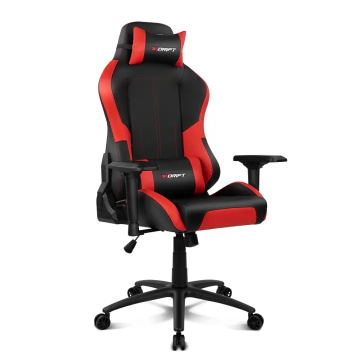 DRIFT DR250R - Silla Gaming Profesional, polipiel, reposabrazos ajustable 4D, piston clase 4, asiento basculable, altura regulable, respaldo reclinable, cojines lumbar y cervical, color negro/rojo - 1