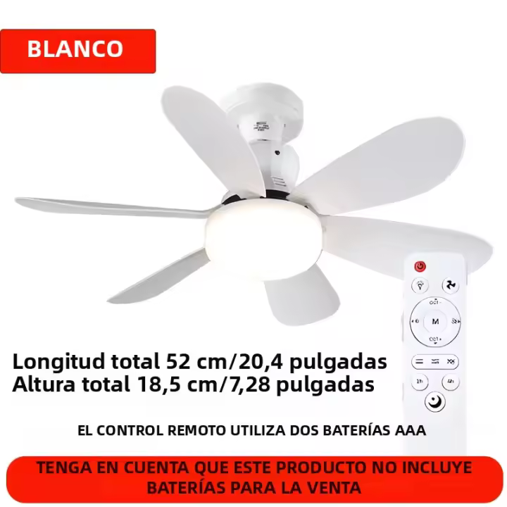 Ventilador De Techo Con Luz 40W 20.5" E27 Soporte Para Habitación Baño Control Remoto LED Moderno Auto-Contenido - 1