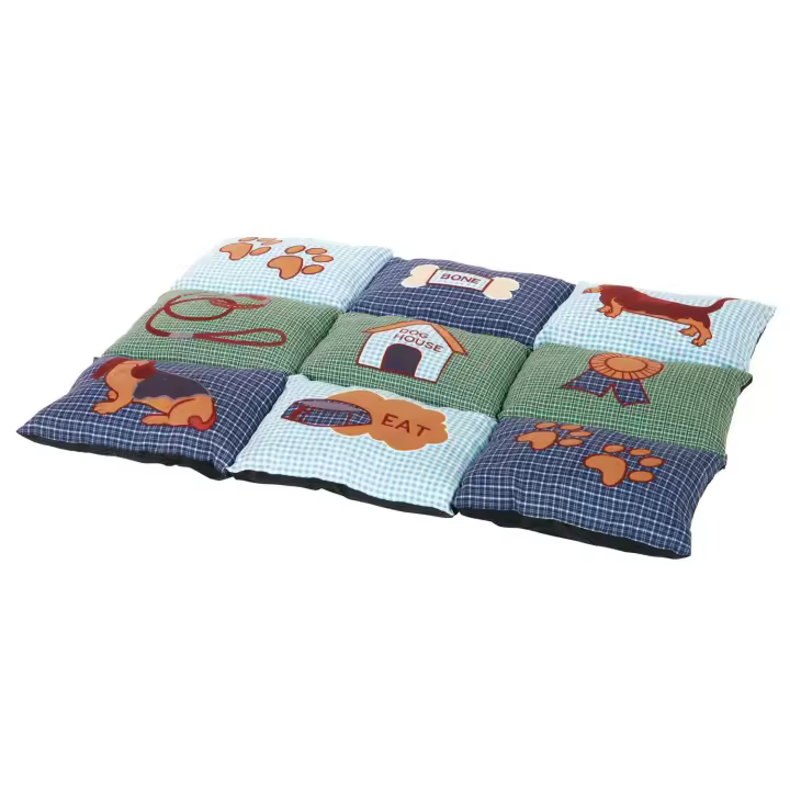 Trixie Colchoneta Patchwork Azul para Mascotas - Acolchado Suave y Cálido con Relleno de Fibra de Poliéster - 1