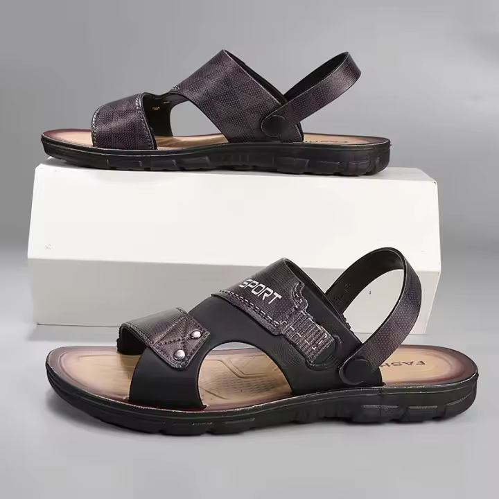 Sandalias De Moda Para Hombre Verano Cómodas Casual Zapatillas De Playa Antideslizantes Abiertas Tacones Planos Material De Suela De Goma Cuero Artificial - 1