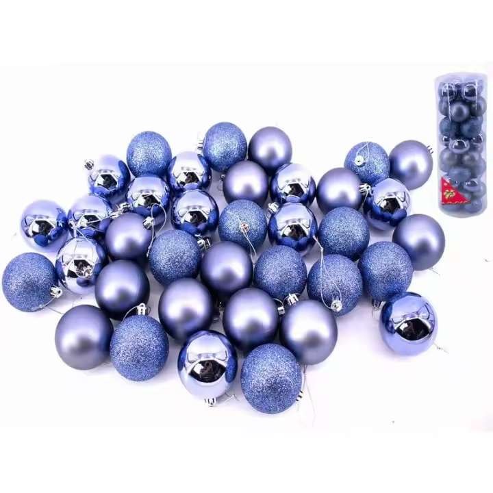 Gerimport Pack de 36 Bolas de Navidad Motley Azul 6 Cm - Decoración Navideña - 1