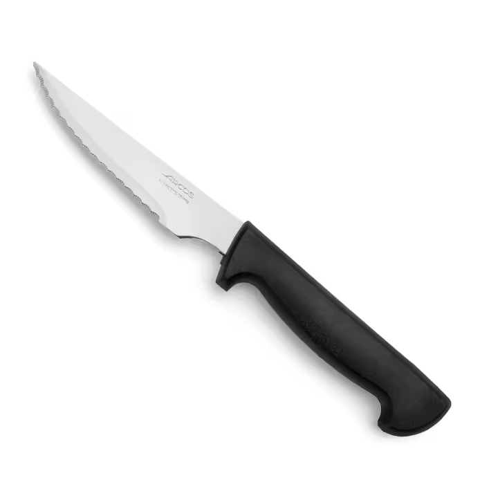 Arcos Cuchillos de Mesa - Hoja Inoxidable NITRUM 115 mm - Cuchillo Chuletero Versátil - Mango Ergonómico Polipropileno Negro - Ideal para Carnes y Comidas diarias - 1