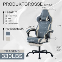 Silla Gaming Ergonómica Silla de Oficina con Reposapiés Silla Racing Silla de Ordenador Regulable en Altura Silla de Ordenador Acolada Soporte Lumbar Azul Beige - details 8
