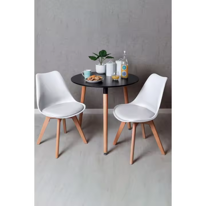 Conjunto Mesa Tower Redonda 80 cm Negra y Pack 2 Sillas Synk Basic - Blanco - 1