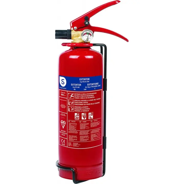 Extintor Polvo Seco 1kg - Resistencia Fuego ABC - Certificado BSI - 1