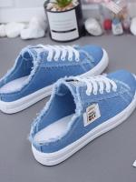 Zapatos Planos Para Mujer Mocasines Blancos Con Cordones Primavera/Verano Colección Nueva 2024 Material Superior De Tela CANVAS Punta Redonda Casual - details 2
