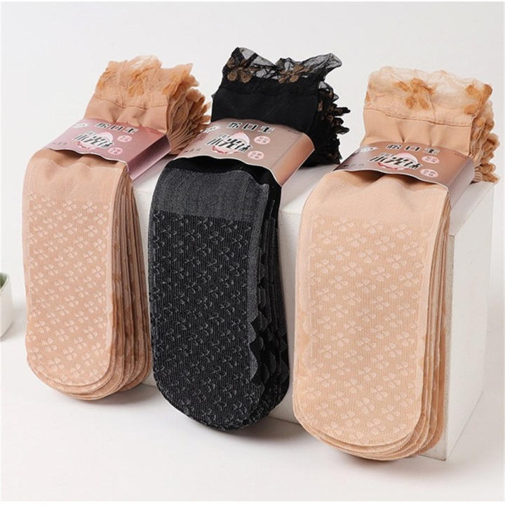 10 Pares De Medias Cortas Para Mujer Con Encaje Suave Absorbente De Sudor Antideslizante Base De Algodón Patrón De Cuatro Hojas De Clover