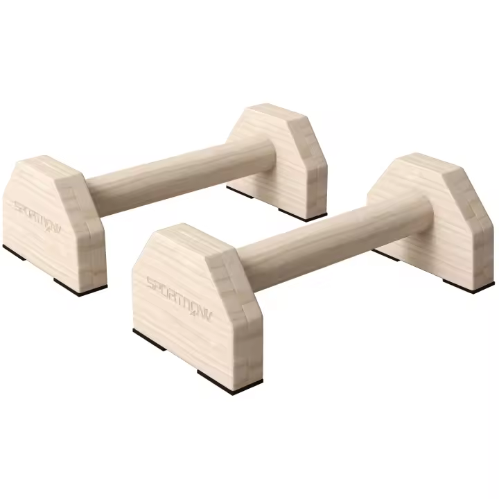 SPORTNOW Paralelas Calistenia de Madera Barras Paralelas con Alfombra Antideslizante para Entrenamiento en Gimnasio Hogar 30x13x10 cm Natural - 1