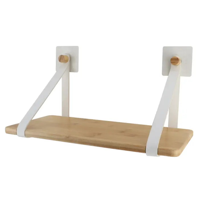 Estantería de Baño Adhesiva - Cuero y Bambú - 40x24cm- Fácil Colocación - Sin Taladrar - Varios Colores. Tendance - 1