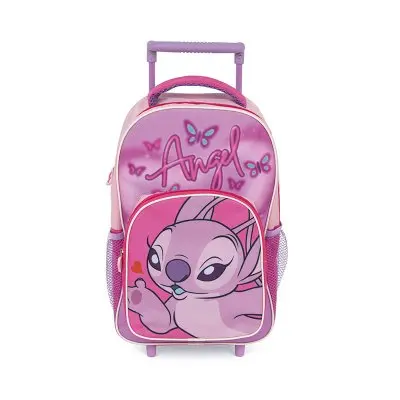 Stitch, Trolley Angel Stitch, Carro Stich, Mochila Angel Stitch, 36 cm, Pequeña, Mochila con Ruedas Stitch, 1 Compartimento + Bolsillo Frontal, Niña, Niño, Infantil, Color Rosa, 36 x 24 x 12 cm. Kiglam - 1