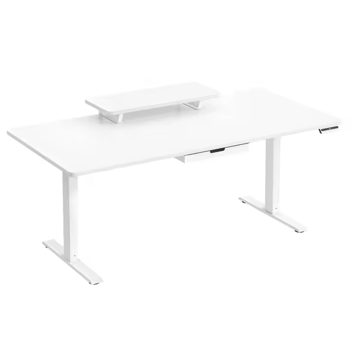 VASAGLE Escritorio Eléctrico Ajustable en Altura, 160 x 80 cm, para Trabajar de Pie, Soporte para Monitor, Cajón, Puerto USB-C, Recordatorio de Sedentarismo, para Oficina, Marrón Rústico/Blanco Nube - 1