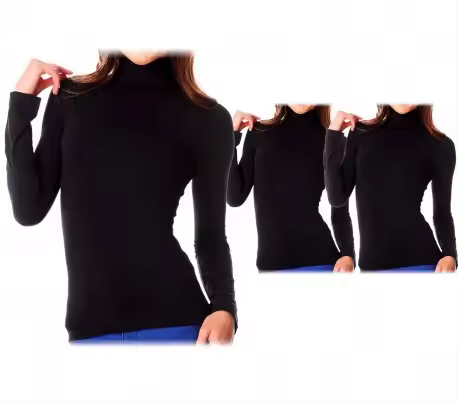 Mediawavestore VKA22 Pack 3 Camisetas Térmicas Negras con Interior de Felpa y Cuello Alto para Mujer - 1