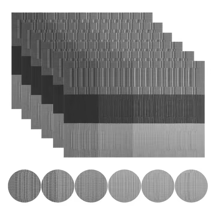 Juego De 6 Tapetes Para Mesa Con Tazas De Acompañamiento En Color Negro Tapetes De Vinilo Tejidos Cruzados Antideslizantes Lavables Para Comedor Cocina Restaurante Estilo Moderno - 1