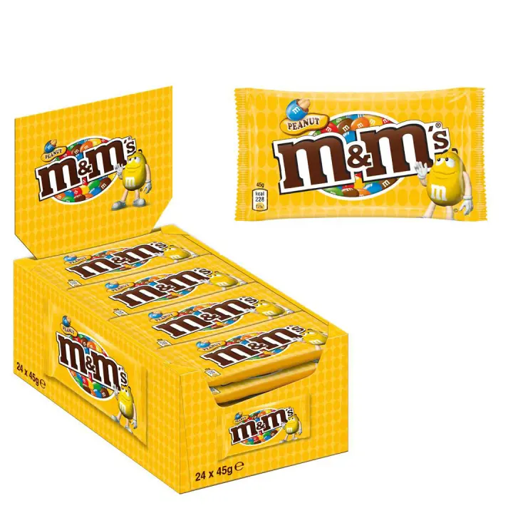 M&M´s bolitas de cacahuete cubiertos de chocolate con leche 45g caja 24 bolsitas - 1