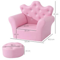 HOMCOM Sofá para Niños con Reposapiés Sillón Infantil Decorativo con Respaldo Alto en Forma de Corona y Reposabrazos Acolchado 58x40,5x49 cm Rosa - details 2