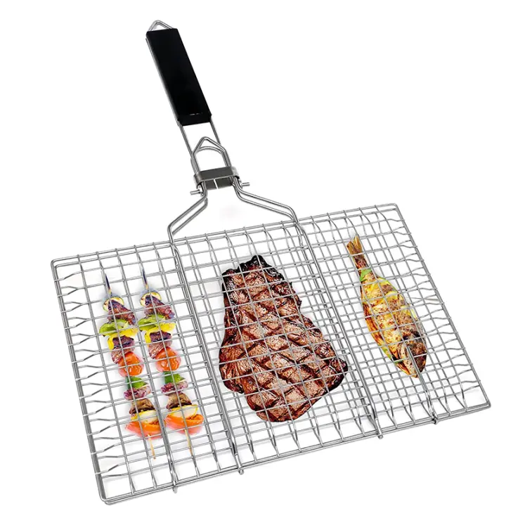 LMETJMA Carrito De Asado Plegable Portátil En Acero Inoxidable Con Mango Desmontable Para Pescado Y Carne JT59 Accesorio De Barbacoa Resistente Al Calor Y Corrosión - 1