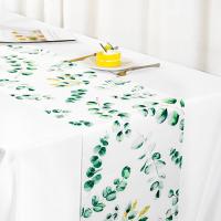 Sage Green Table Runner Hojas De Eucalipto Poliéster Decoración Para Mesa De Comedor Hogar Fiesta De Cumpleaños Baño De Bébé Boda - details 3