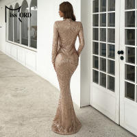 Vestido Largo Bodycon Elegante Para Mujer Missord Con Cuello Alto Y Lentejuelas Manga Larga Para Fiesta De Noche Otoño Invierno - details 14
