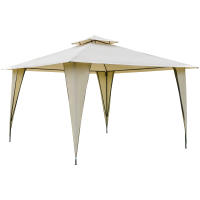 Outsunny Cenador de Jardín 3,45x3,45 m Carpa con Doble Techo y 8 Orificios de Drenaje Marco Metálico para Celebraciones Fiestas Bodas Exteriores Beige - details 0