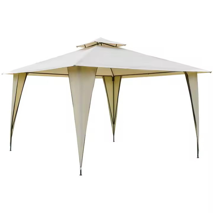 Outsunny Cenador de Jardín 3,45x3,45 m Carpa con Doble Techo y 8 Orificios de Drenaje Marco Metálico para Celebraciones Fiestas Bodas Exteriores Beige - 1