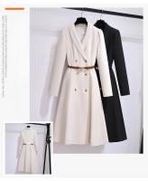 Vestido Elegante Para Mujer Con Doble Botón Y Cinturón Longitud Pierna Vestido Oscuro Blanco A-Line Estilo Oficina Moda Otoño 2025 - details 0