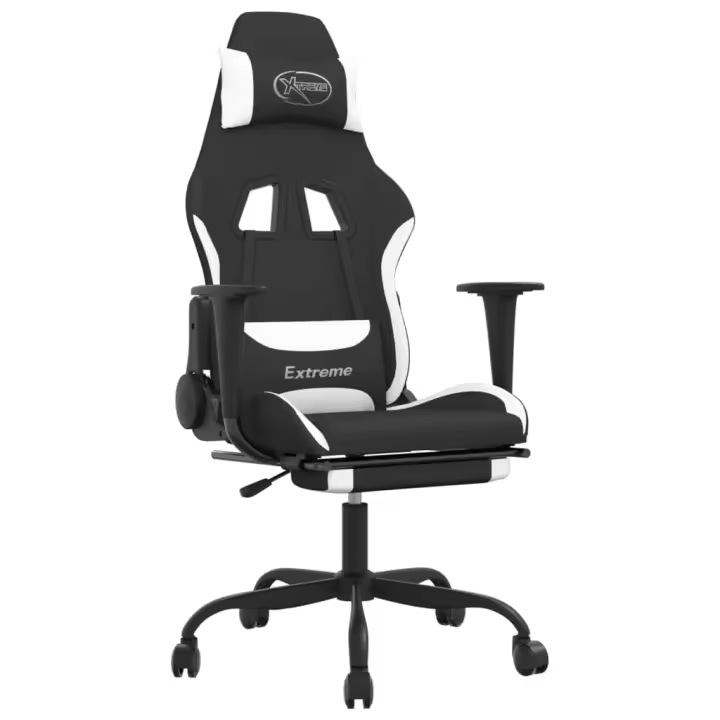Silla Gaming con reposapiés Tela Negro y Blanco - 1
