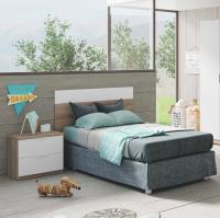 Meimon LUCA Conjunto de Dormitorio: Mesita con 2 Cajones con Guías Metálicas y Tiradores de Aluminio + Cabezal para Cama de 90cm, en Melamina E1 Roble Canadian/Blanco Artik, con Cantos de PVC y Trasera MDF Lacada - details 1
