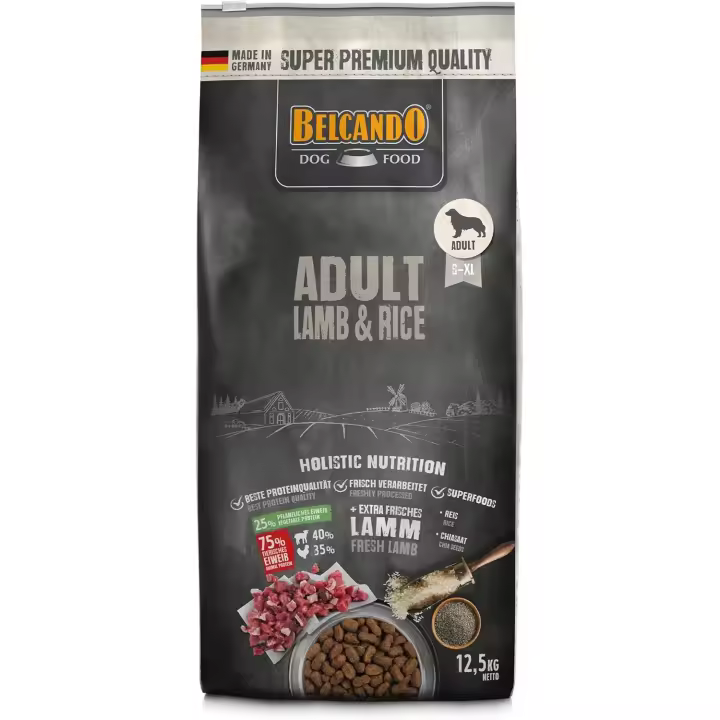 Pienso para perros ADULT LAMB RICE 12.5kg Adult Lamb & Rice [12,5 kg] Alimennto Seco y completo con Cordero para Perros sensibles Adultos a Partir de 1 año de Edad- Belcando - 1