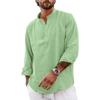 Camisas De Algodón Y Lino Para Hombre Estilo Streetwear Casuales Ligeros De Manga Larga Camisas Henley Hawaianas Transpirables Para La Playa - details 9