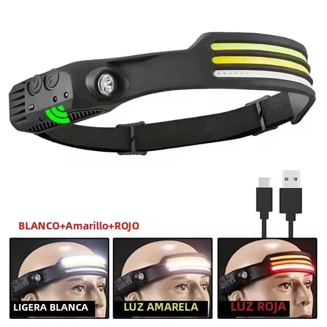 COB LED frontal 3 Modos Recargable Por USB Lámpara De Cabeza Para Senderism Y Acampar Impermeable Con Bathería De Litio - 1