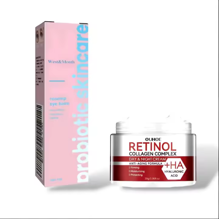 Pack Skincare Cuidado Facial de Serum y Crema Retinol 30g - Ácido Hialurónico, Probiótico, Antiarrugas, Antiojeras, Antiedad - Hidratante, Orgánico, Vegano - 1