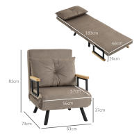 Sofá Cama con función de Cama, 63x73x81 cm, tapizado, moderno Estilo, Tecnológico, experiencia inteligente, con respaldo regulable en 5 posiciones, ahorra Espacio, resistente, aspecto aterciopelado, marron claro - details 6