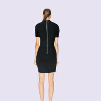 Vestido Bandage Negro Elegante De Verano Para Mujer Con Cuello En V Manga Corta Botones Metálicos Casual Para Fiesta De Playa Ropa De Calle Alta Comodidad Slim Fit Longitud De Rodilla - details 3