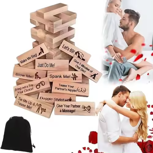 Lust Tower, juego de torre de lujuria para adultos, 48 piezas de juego de torre de bloques súper traviesos, juegos de parejas para adultos, juego de bloques apilables de torre de caída de San Valentín, juego de bloques de madera apilables para parejas - 1