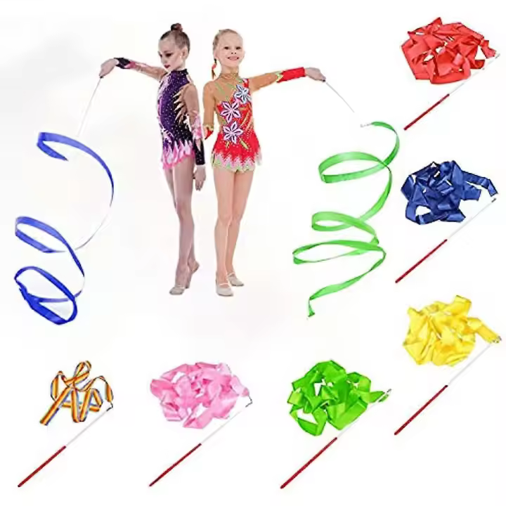 6 cintas de baile de 2 m para gimnasia rítmica, cintas para bailar, varitas de cinta, bastones giratorios con varillas para niños, baile artístico, gimnasio, circo, entrenamiento - 1