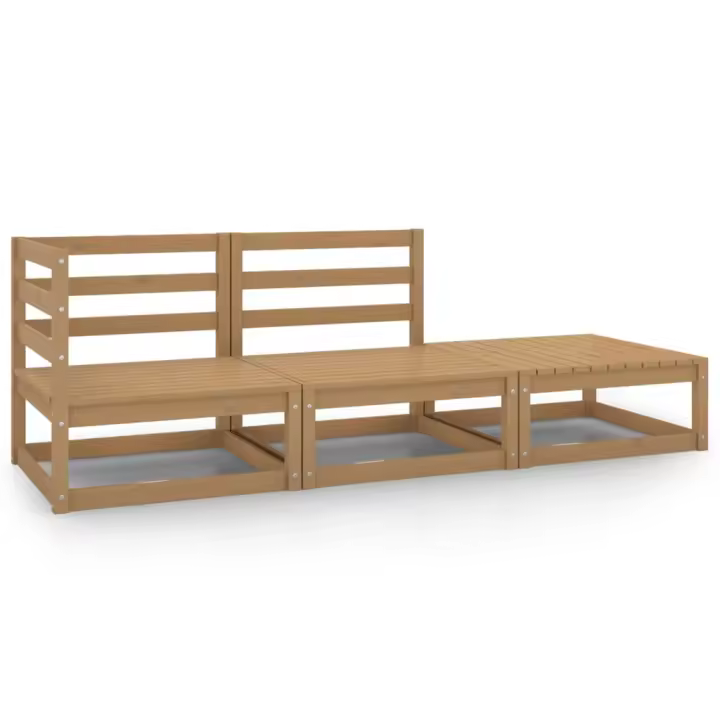 vidaXL Muebles de jardín 3 piezas marrón miel madera maciza de pino - 1