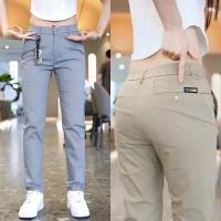 Pantalones Casuales Para Hombre De Seda Con Diseño Simple Medio Peso Verde Olivo Negro Ajustados Rectos Estirables Para Golf Y Uso Diario - details 5
