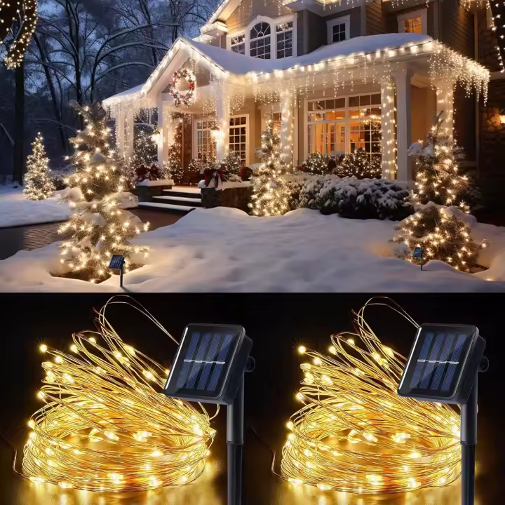 Luces De Cadena Solar Para Exterior Decoración De Navidad 300 LED Impermeables Con Hilo De Cobre Luces De Navidad Para Patio Árbol Fiesta De Halloween - 1