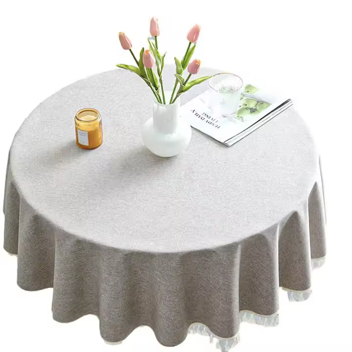 Mantel Redondo Lavable Lino Algodón Mantel Sin Arrugas - 1