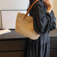 Bolso De Hombro Para Mujer Casual De Rotura Gran Capacidad Tejido De Paja De Verano Bolso De Playa Bolso De Viaje Para Dama - details 1