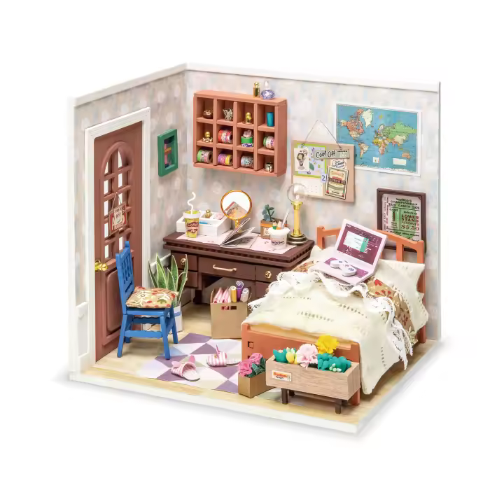 DAM. Dormitorio Annes, maqueta 3D  realista con gran detalle, 88 piezas. 16x12x15cm - 1
