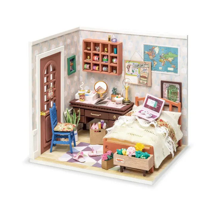 DAM. Dormitorio Annes, maqueta 3D  realista con gran detalle, 88 piezas. 16x12x15cm - 1