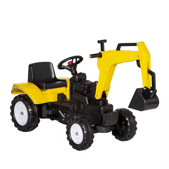 HOMCOM Tractor a Pedales para Niños de +3 Años Excavadora para Niños con Pala Delantera y Bocina Carga 35kg Tractor Infantil para Exterior 107x42x71 cm Amarillo - 1