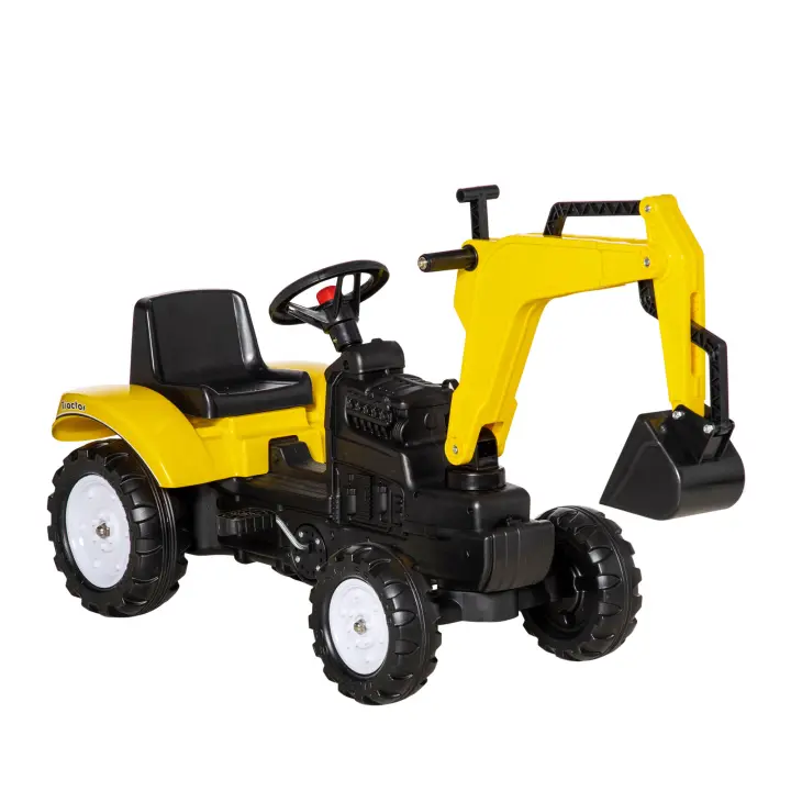 HOMCOM Tractor a Pedales para Niños de +3 Años Excavadora para Niños con Pala Delantera y Bocina Carga 35kg Tractor Infantil para Exterior 107x42x71 cm Amarillo - 1