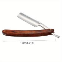 Afeitadora Retro Para Hombre Con Mango De Madera De Pera Hoja De Acero Carbono Herramienta De Afeitar Barbería Para Barba Y Cuello - details 0