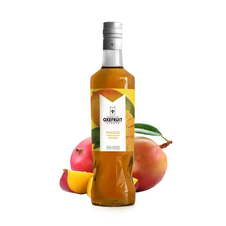SIROPE DE MANGO Oxefruit Professional Mixers. Producido a partir de concentrado de mango, con auténtico sabor, creado para la elaboración de cócteles y bebidas no alcohólicas como mocktails, batidos y también para repostería. - 1